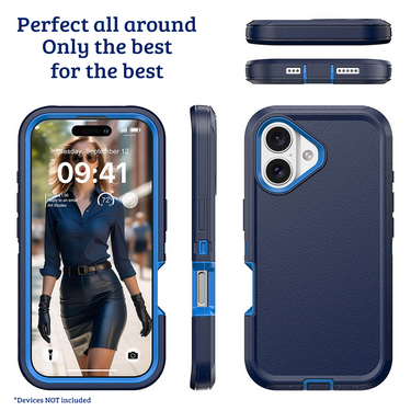 iPhone 16 Compatible Case Cover With Shockproof Robot Armor Hard Plastic And Belt Clip - Black